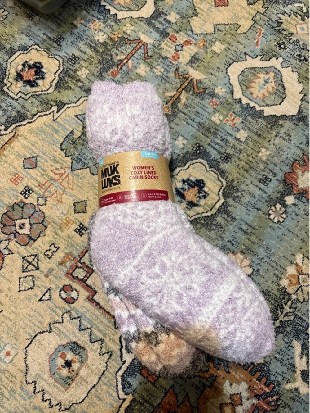 Muk Luks Women’s Cozy Lined Cabin Socks 2-Pack Purple S/M (5–7) NWT